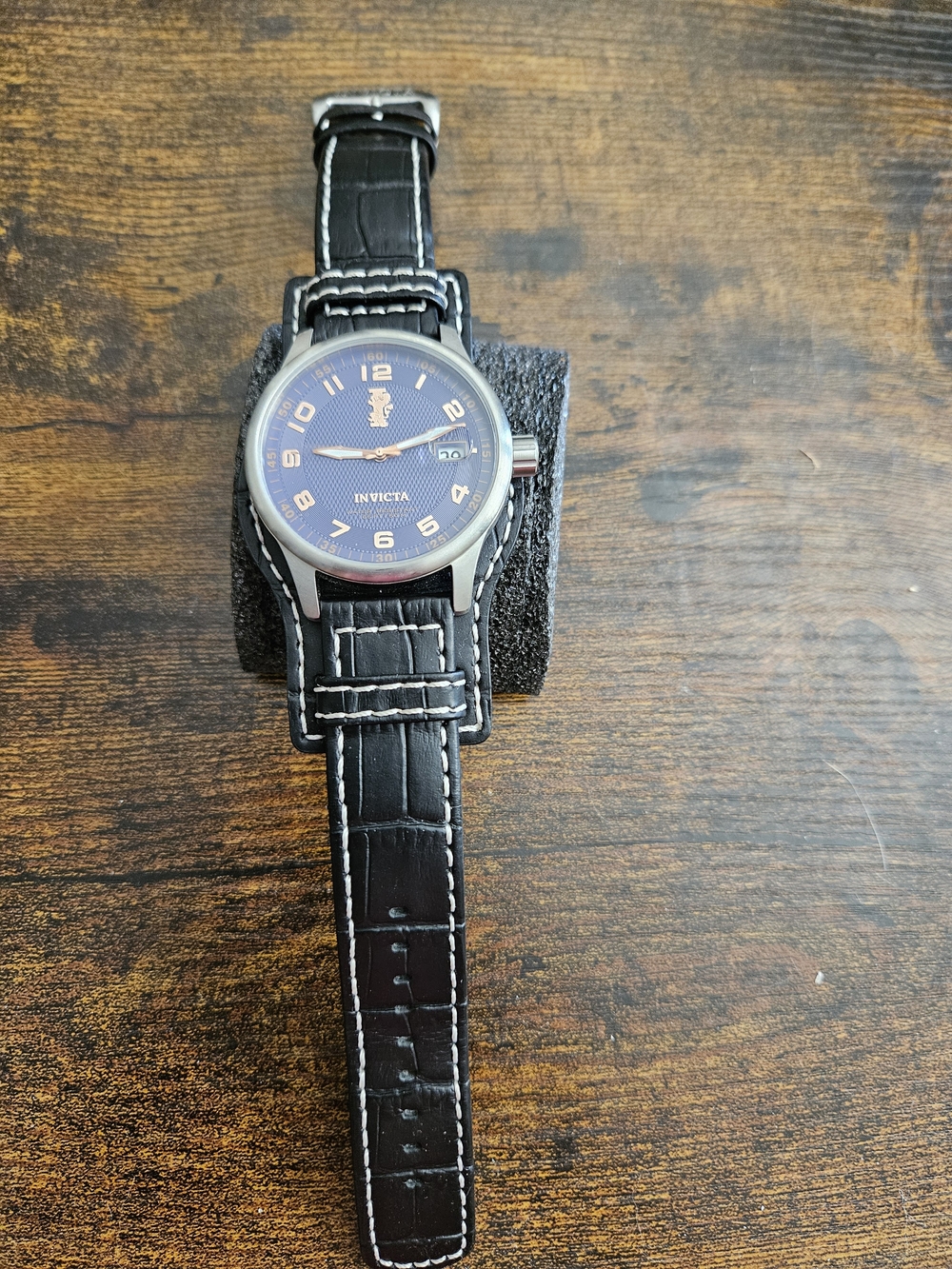 Invicta Men's Blue Dial Watch with Black Leather Strap